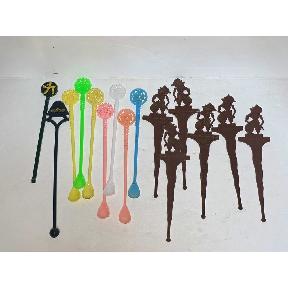 15 Vintage Hilton Swizzle Sticks International Hong Kong Cocktails and Tea Stir